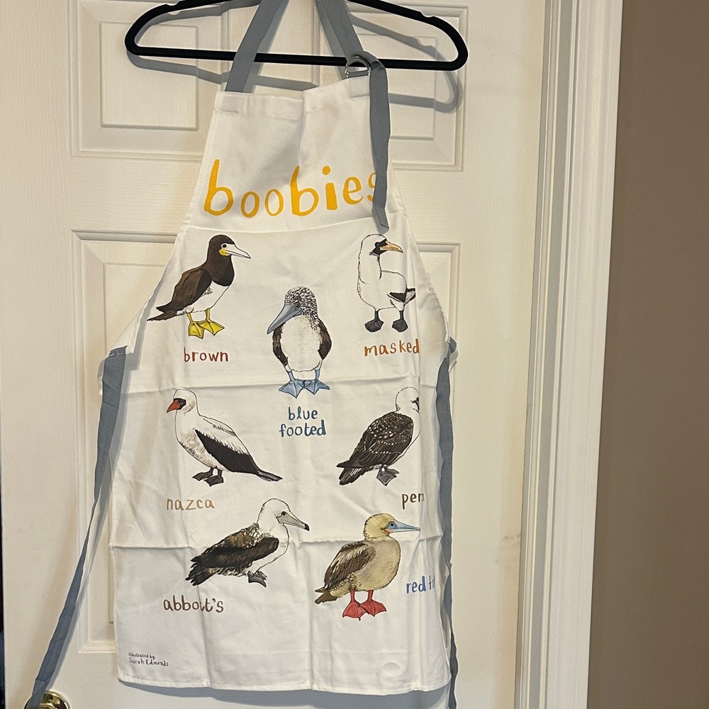 Bird Print Apron with Blue and Yellow Accents